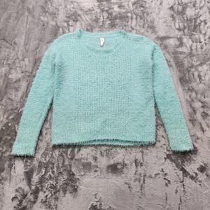 No Boundaries‎ Sweater Womens M (7-9) Juniors Blue Fuzzy Eyelash Knit Pullover